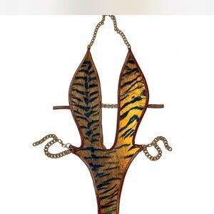 Tiger Print Chain-Accent One-Piece Swimsuit